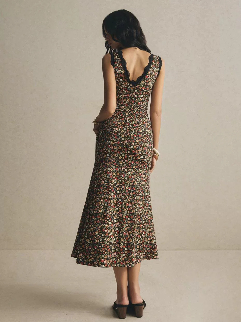 ZARA Floral Print Long Spaghetti Strap Lace Dress - Picture 3 of 6